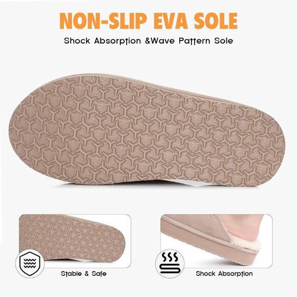 Women's Suede Slippers with Fuzzy Lined Open Toe Slide Sandals-Non-Slip Indoor/O - Picture 4 of 6